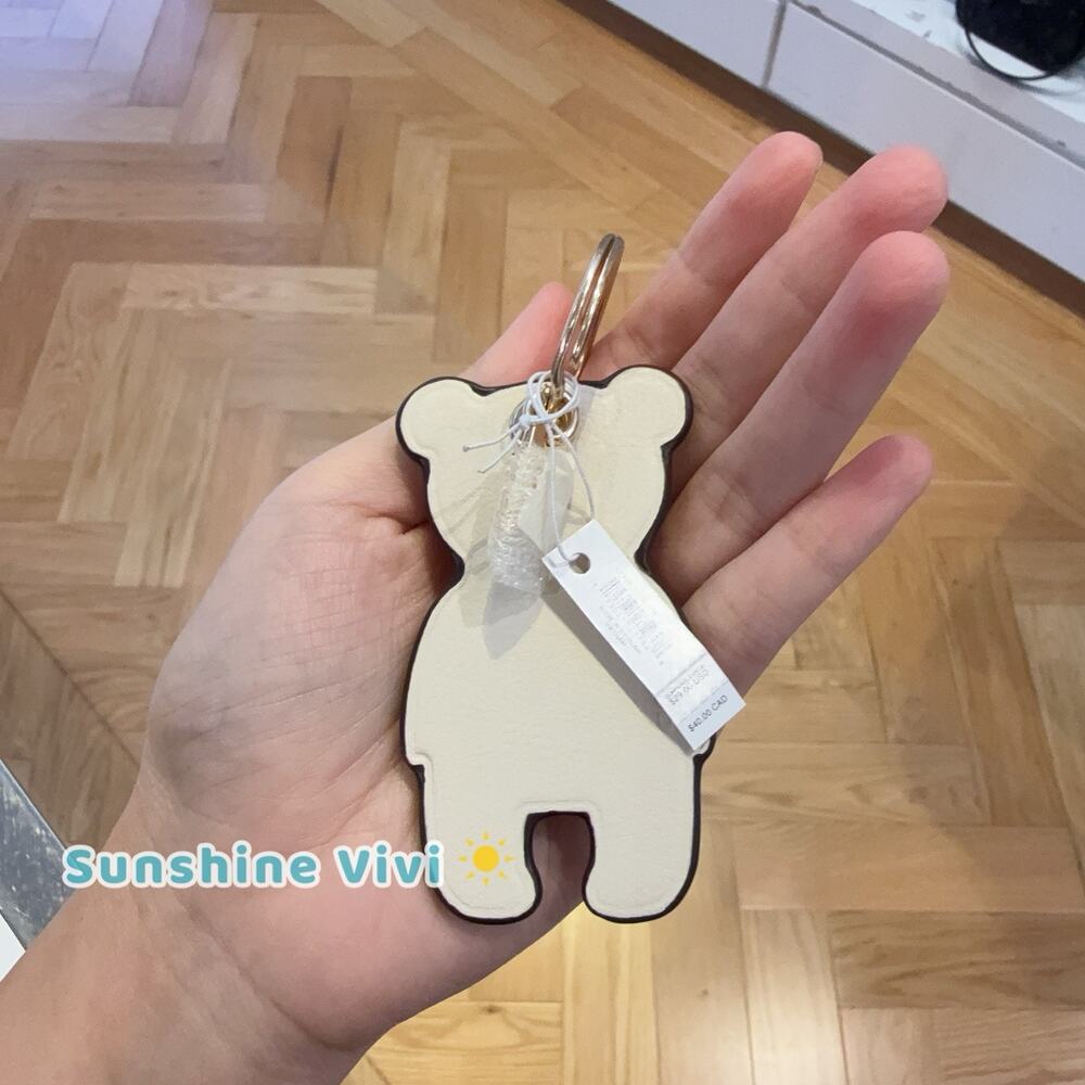 NWT COACH CF156 Leather Bear Keychain Bag Charm White
